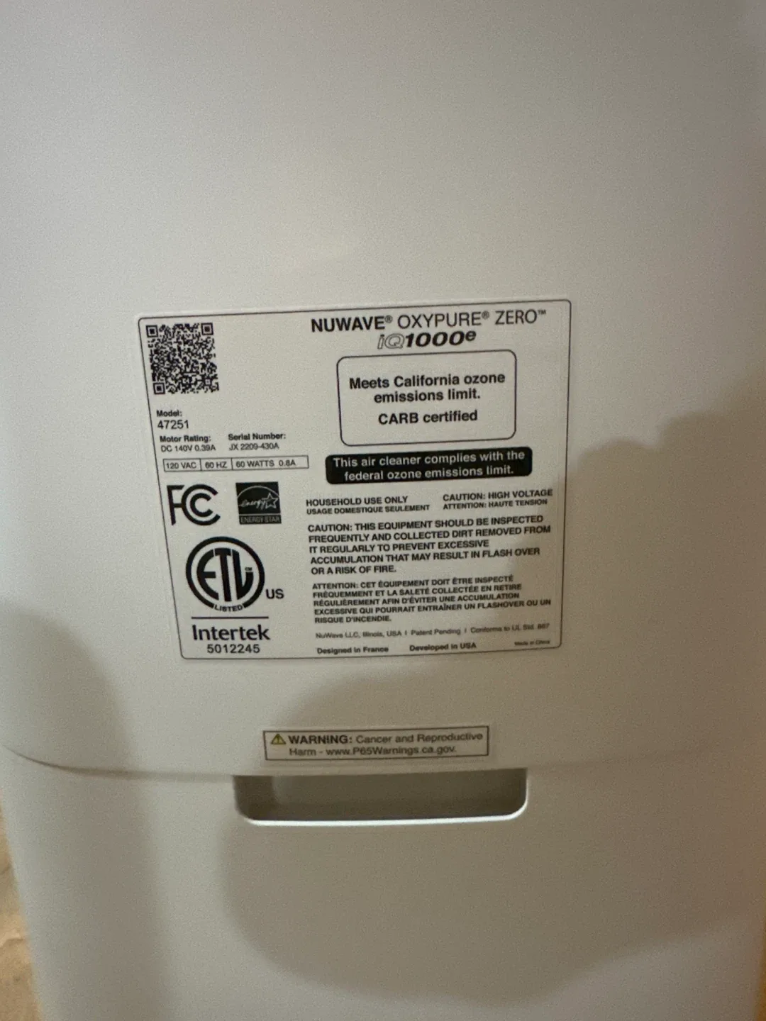 NuWave OxyPure Zero IQ1000e Air Purifier image indicator(2)