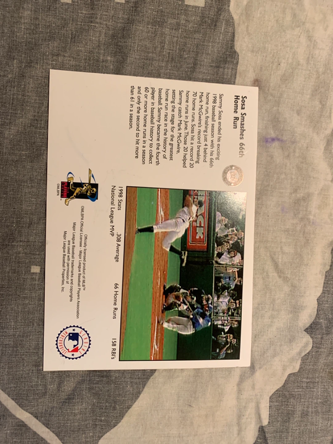 Sammy Sosa 66th Home Run Baseball Card - photo 3