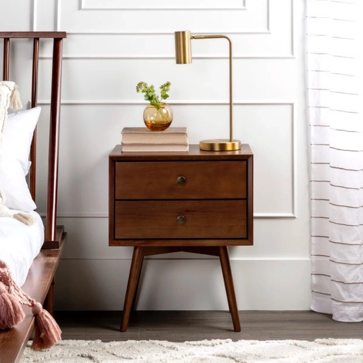Mid century modern Brown Wood Nightstand - 2 Drawers