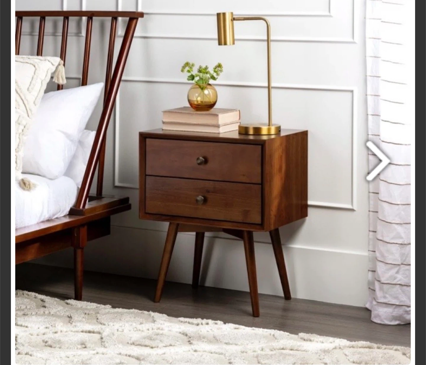 Mid century modern Brown Wood Nightstand - 2 Drawers - photo 4