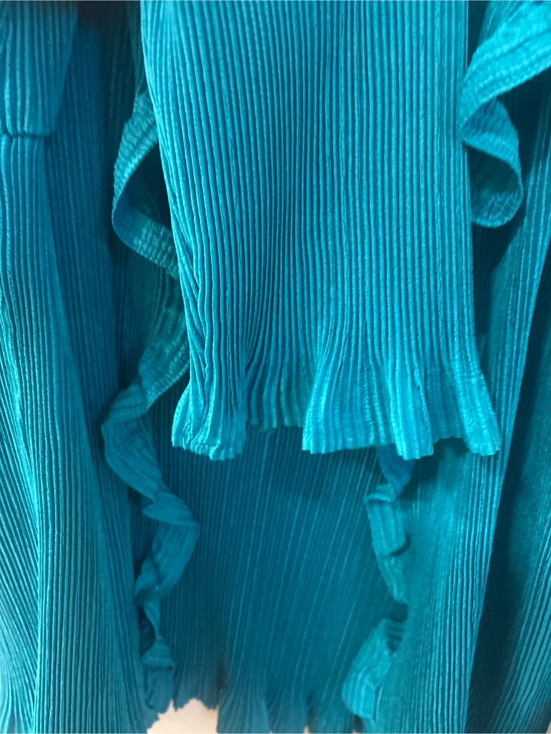 Chico's Teal Pleated Ruffle Blouse - Size 2 image indicator(4)