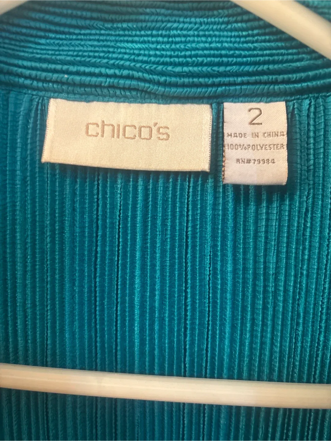 Chico's Teal Pleated Ruffle Blouse - Size 2 image indicator(2)