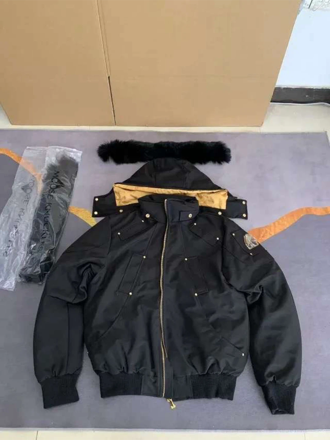 Moose Knuckles Black Down Bomber Jacket