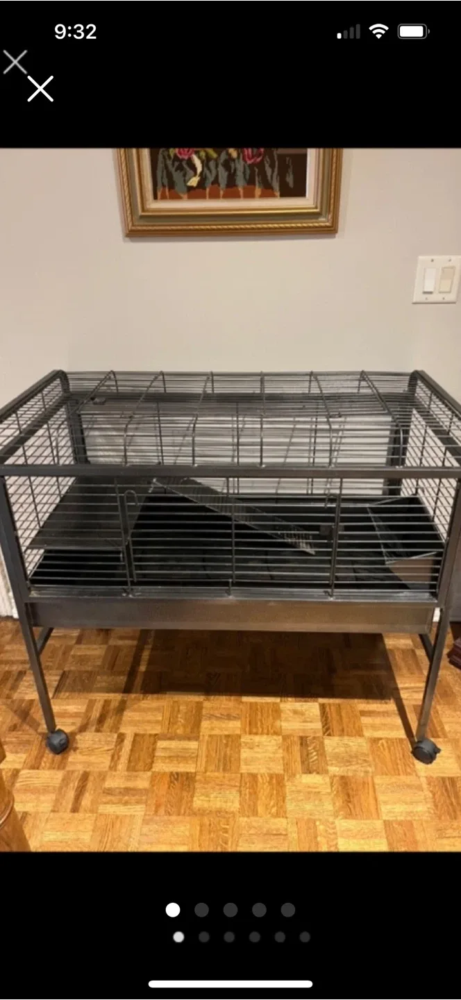 Large Black Metal Small Animal Cage with Ramp and Wheels thumbnail