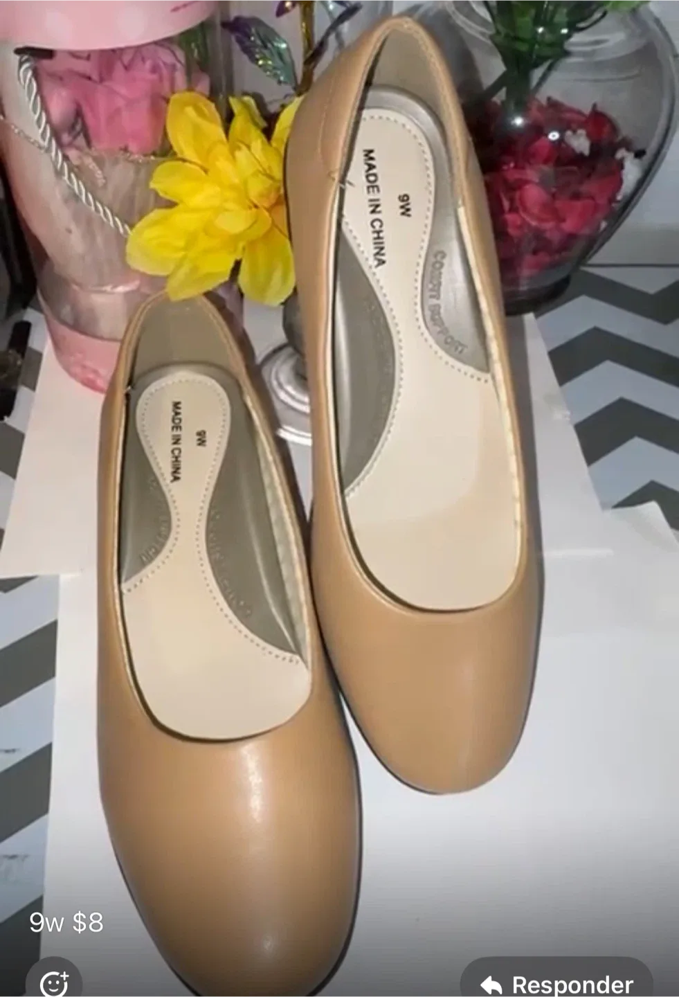 Beige Comfort Support Flats - Size 9W thumbnail