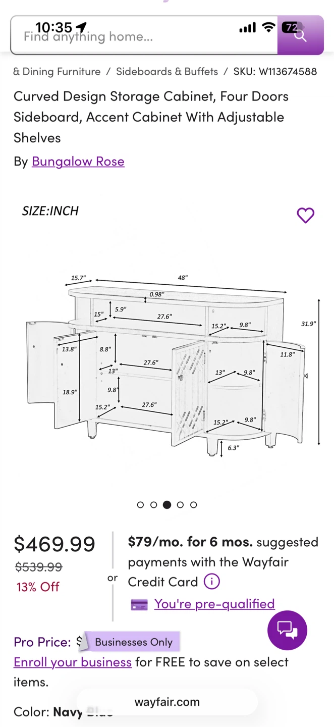 Bungalow Rose Curved Design Storage Cabinet - photo 2