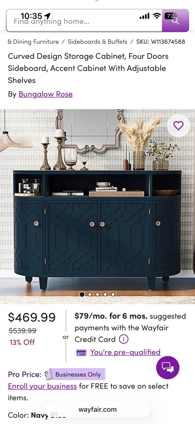 Bungalow Rose Curved Design Storage Cabinet