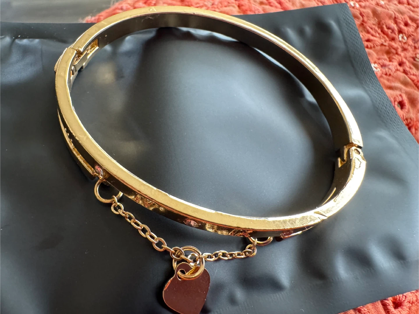 Gold Bangle Bracelet with Heart Charm - photo 2