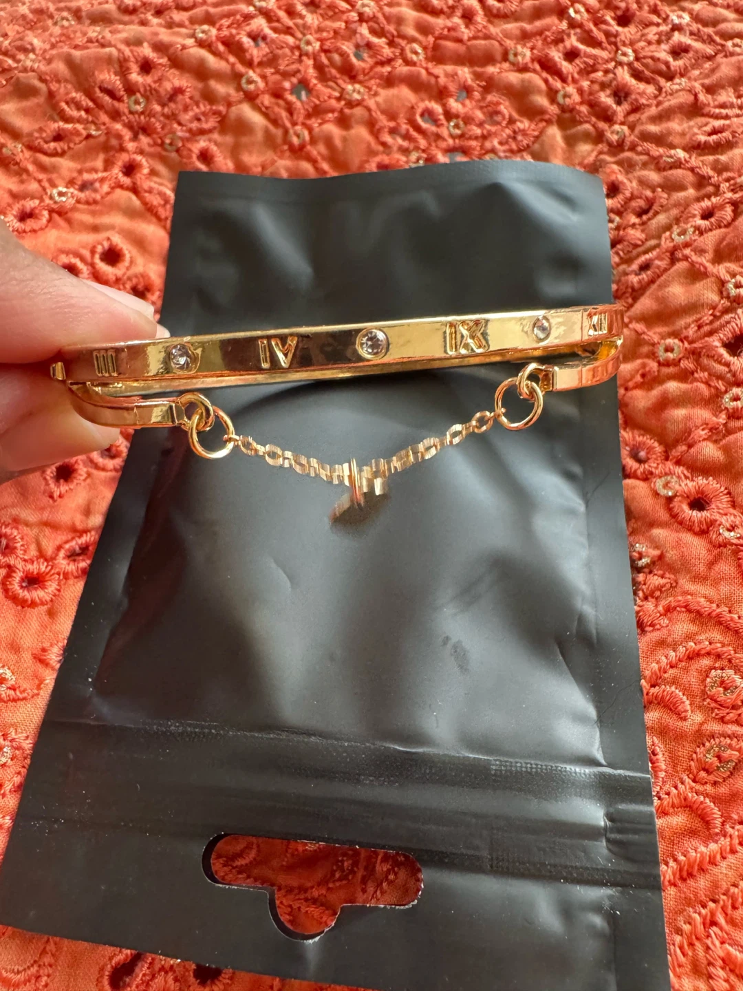 Gold Bangle Bracelet with Heart Charm
