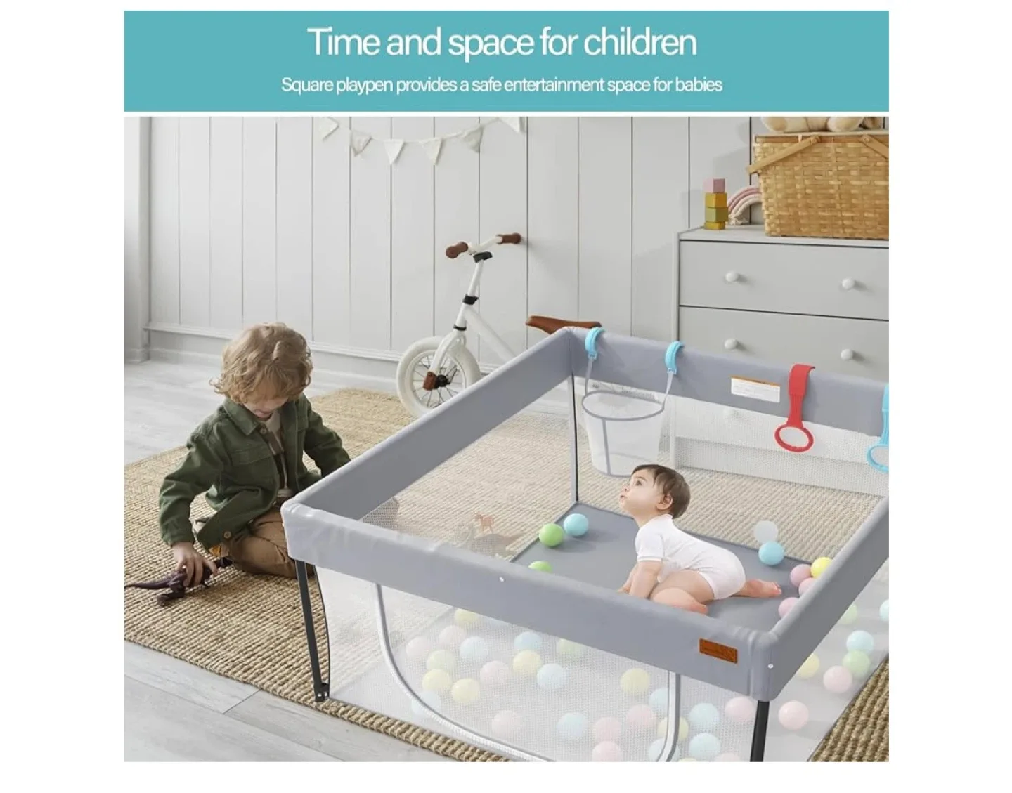 Foldable Square Playpen  with mat for Babies image indicator(4)