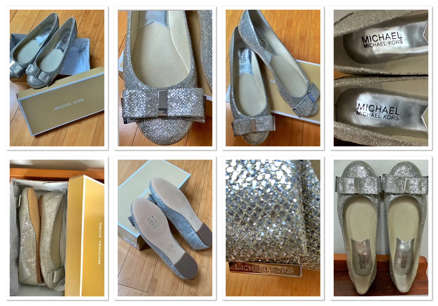 BRAND NEW /NEVER WORN MICHAEL KORS SILVER GLITTER BALLET FLATS thumbnail