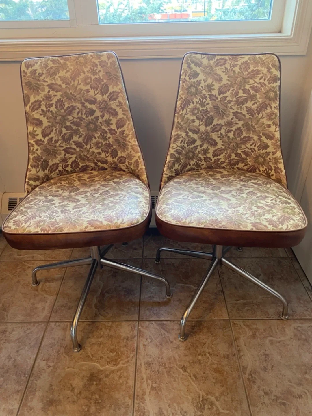 Vintage Vinyl Floral Swivel Kitchen Chairs thumbnail
