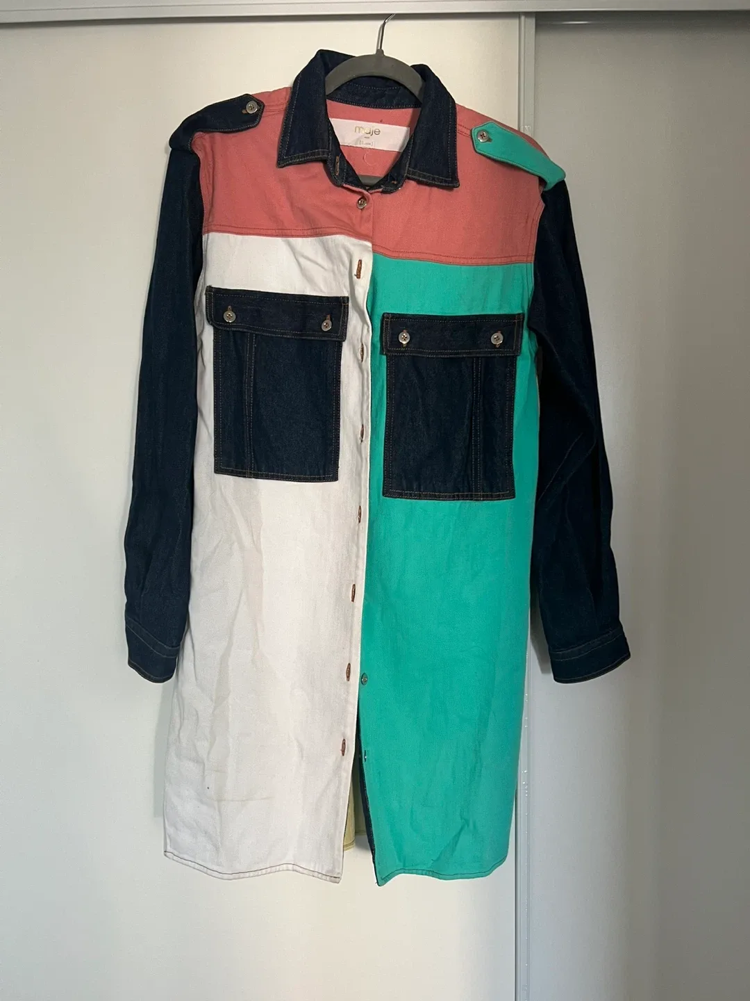 Maje Colour Block Denim Shirt Dress image indicator(2)