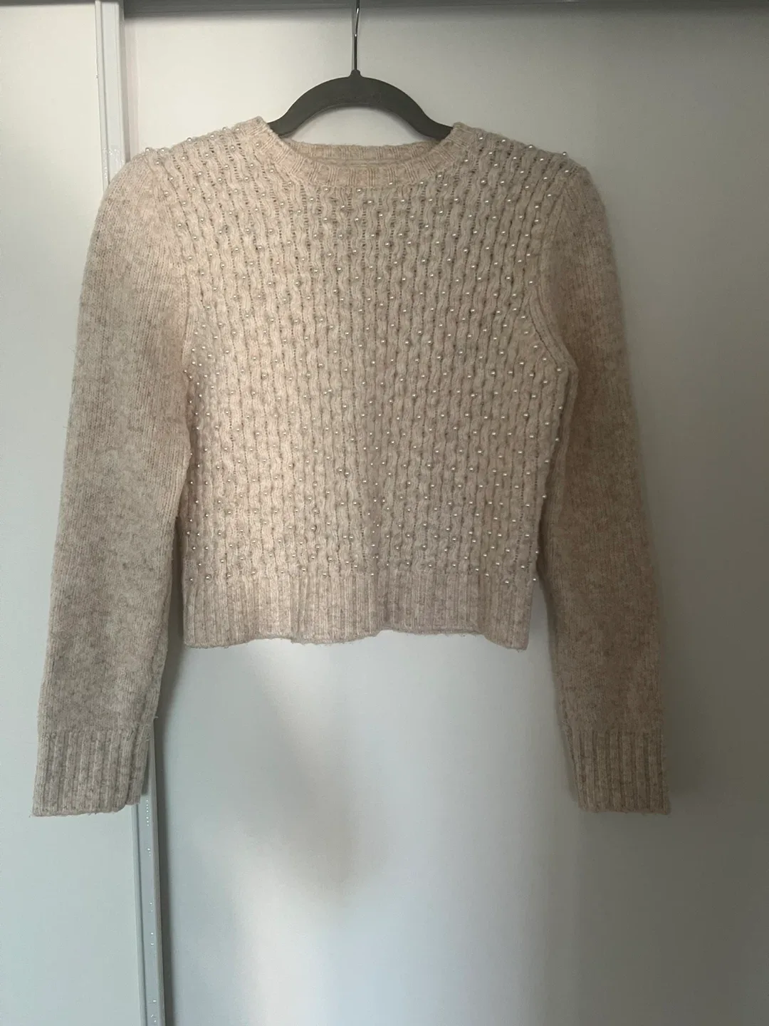 Zara Beige Knit Sweater with Pearl Details thumbnail