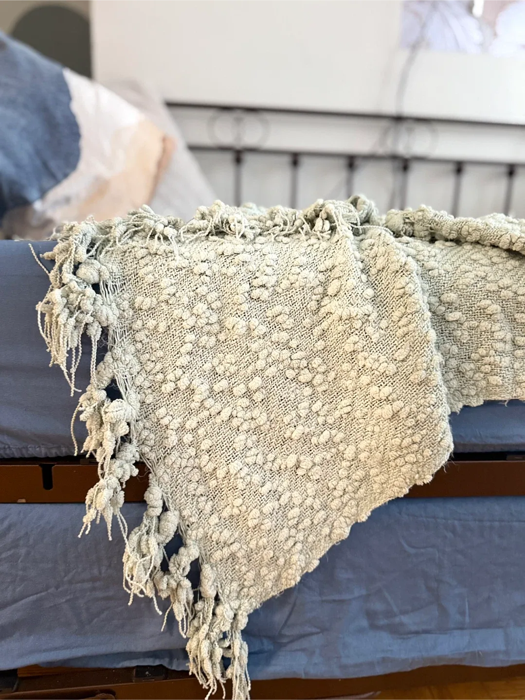 🚚Moving sale Cozy Throw Blanket - Cream & Sage Green thumbnail