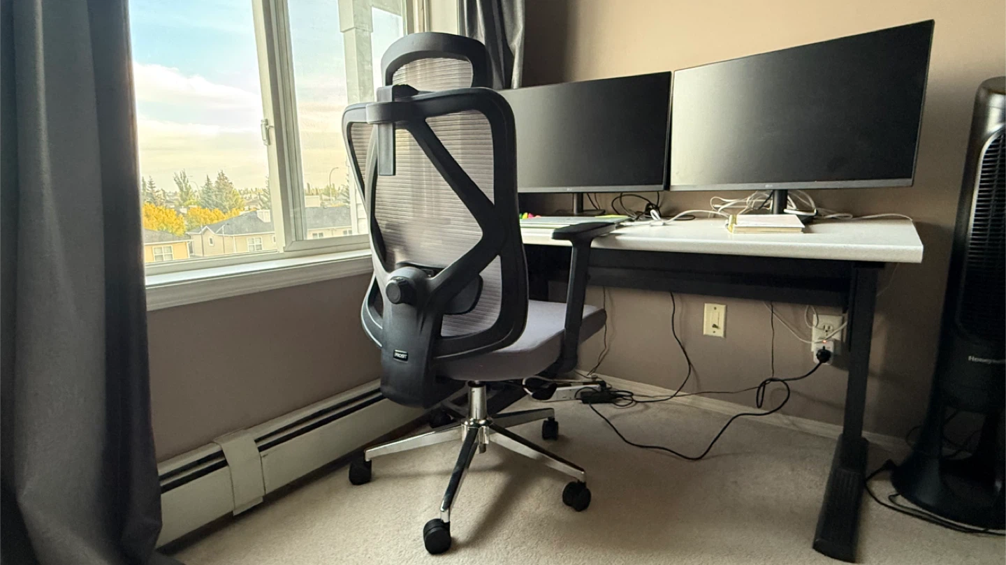 Monitors LG,Ergonomic Mesh Office Chair - Grey and desk
