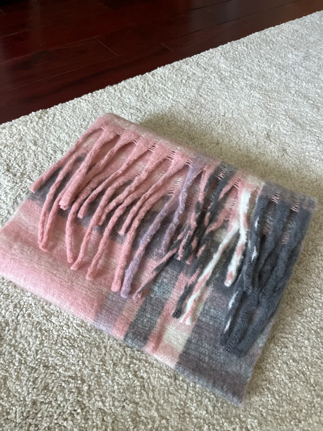 Pink & Grey Plaid Scarf thumbnail