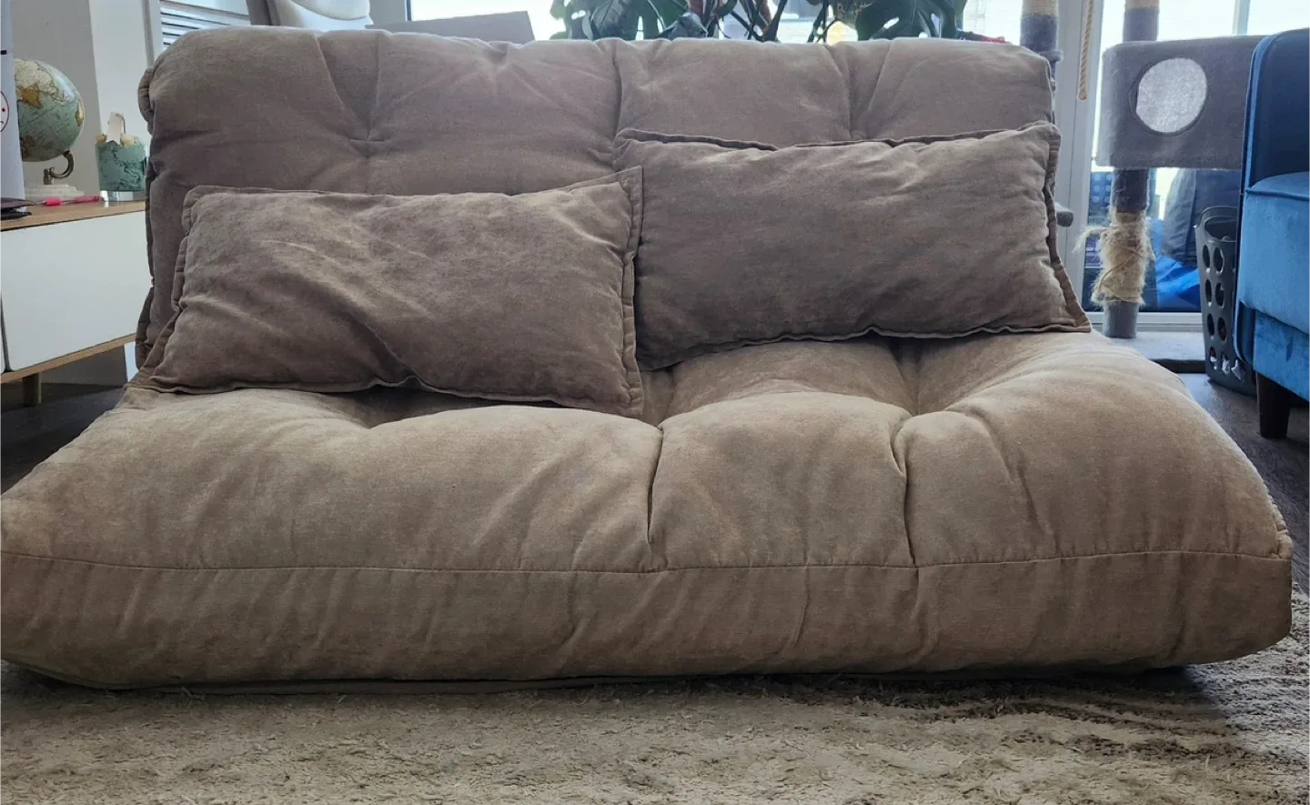 Beige Folding Floor Sofa Bed with Pillows image indicator(2)