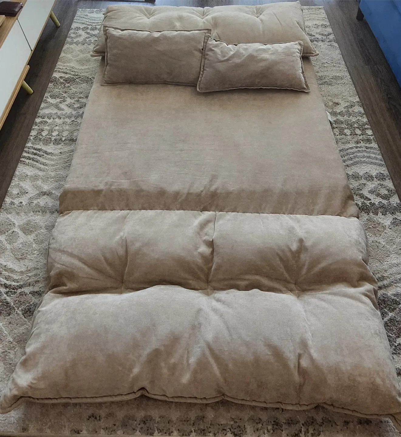 Beige Folding Floor Sofa Bed with Pillows image indicator(4)