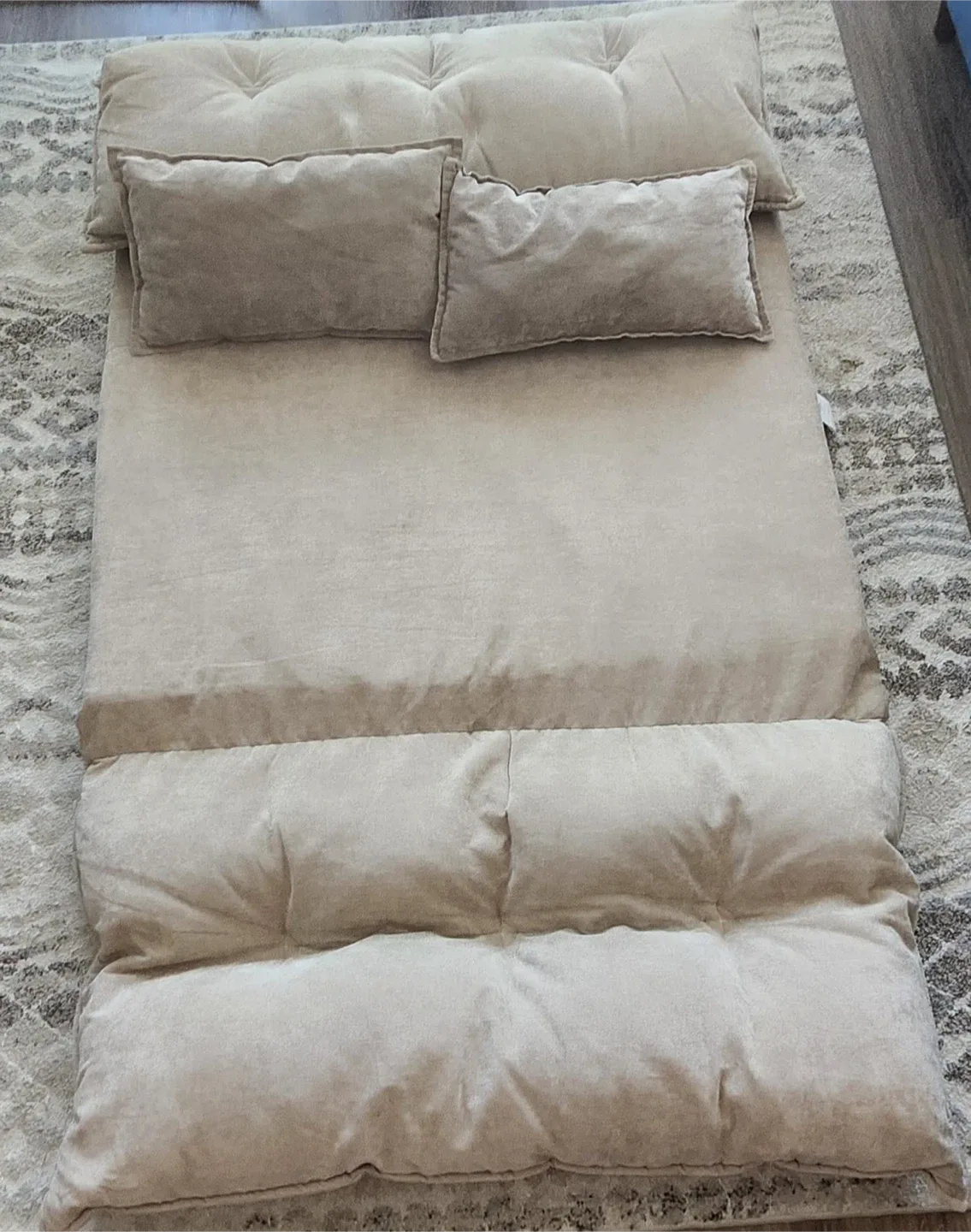 Beige Folding Floor Sofa Bed with Pillows image indicator(3)