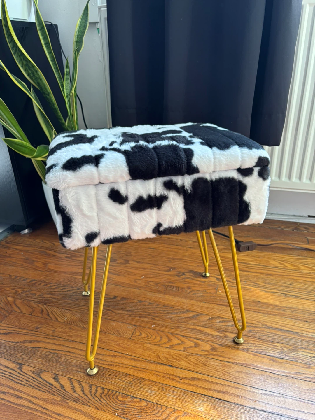 Cow Print Storage Ottoman Footstool