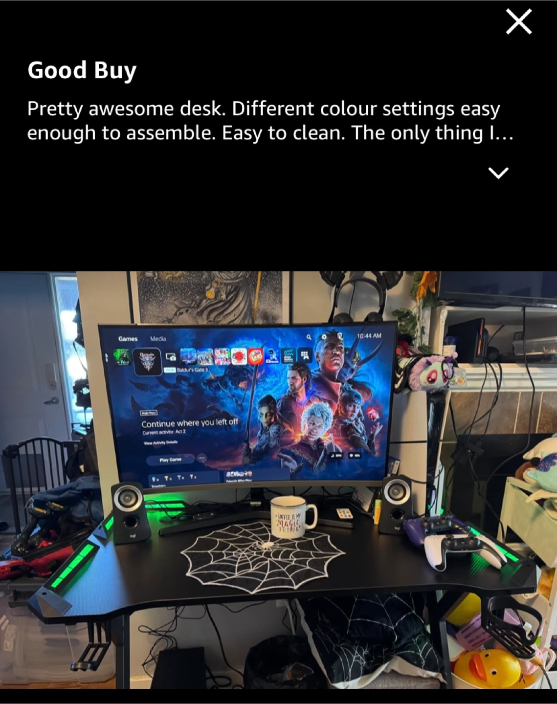 HLDIRECT 47 Inch Gaming Desk w/ LED Lights - Black - photo 3