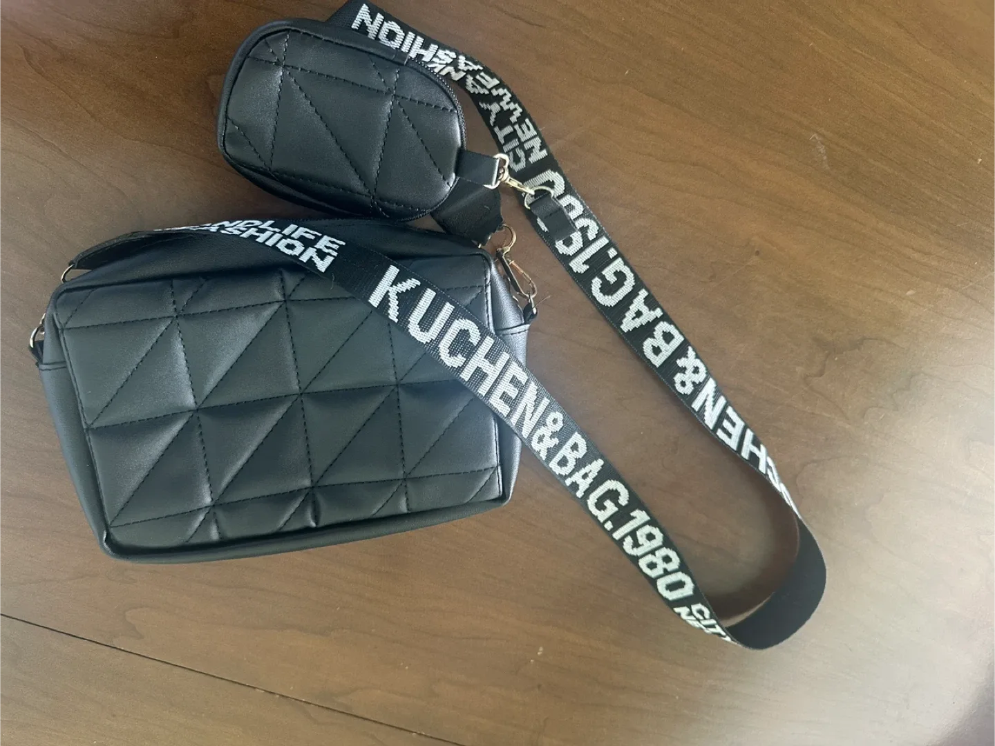 Black Quilted Crossbody Bag with Pouch image indicator(6)