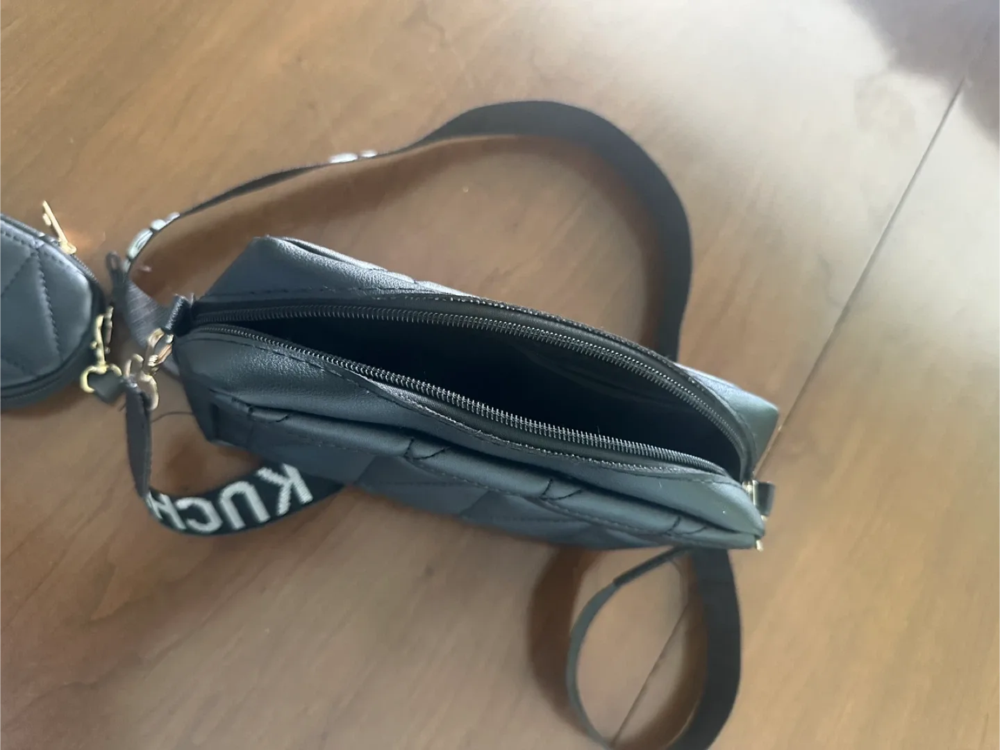 Black Quilted Crossbody Bag with Pouch image indicator(2)