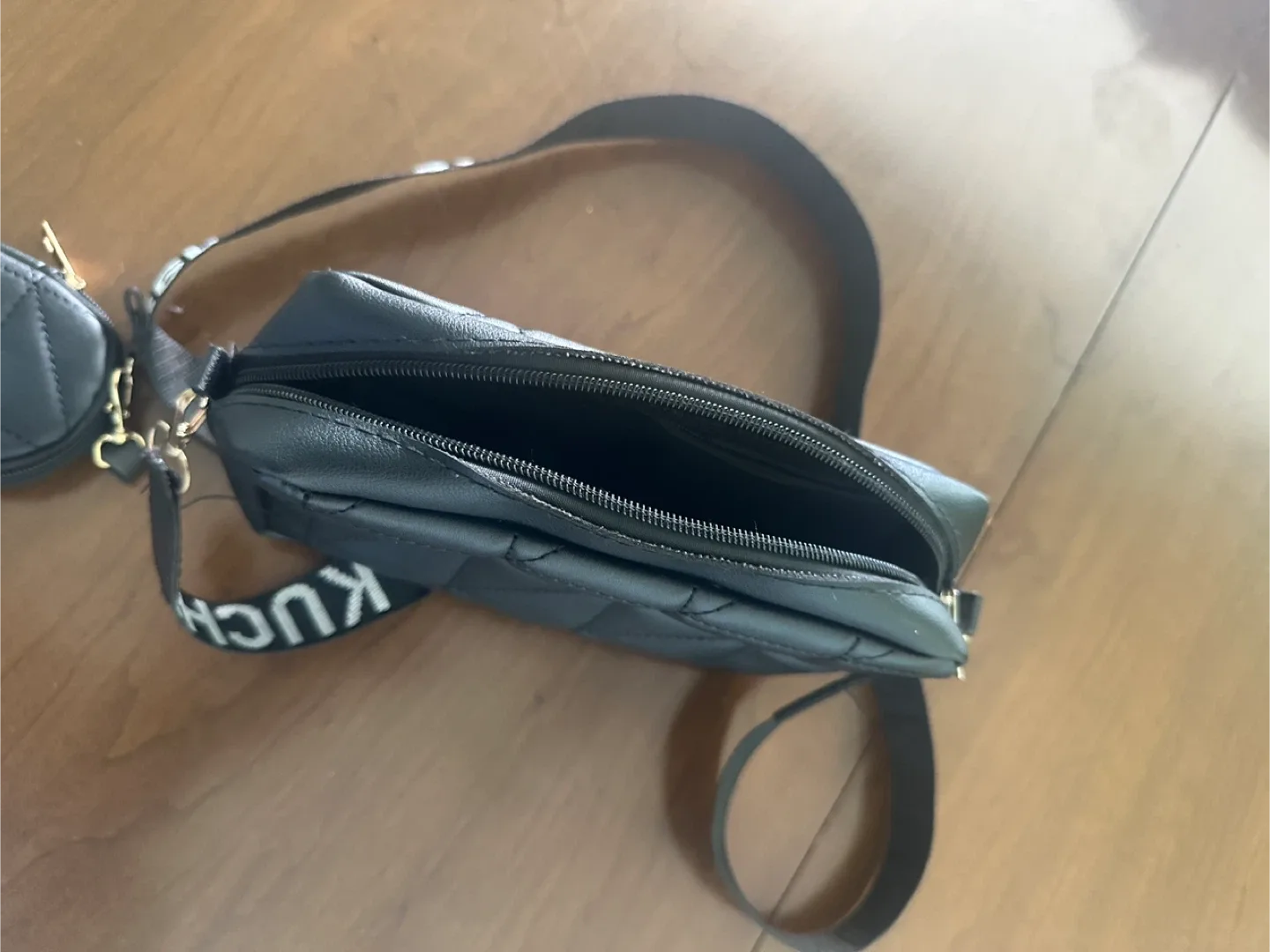 Black Quilted Crossbody Bag with Pouch image indicator(3)