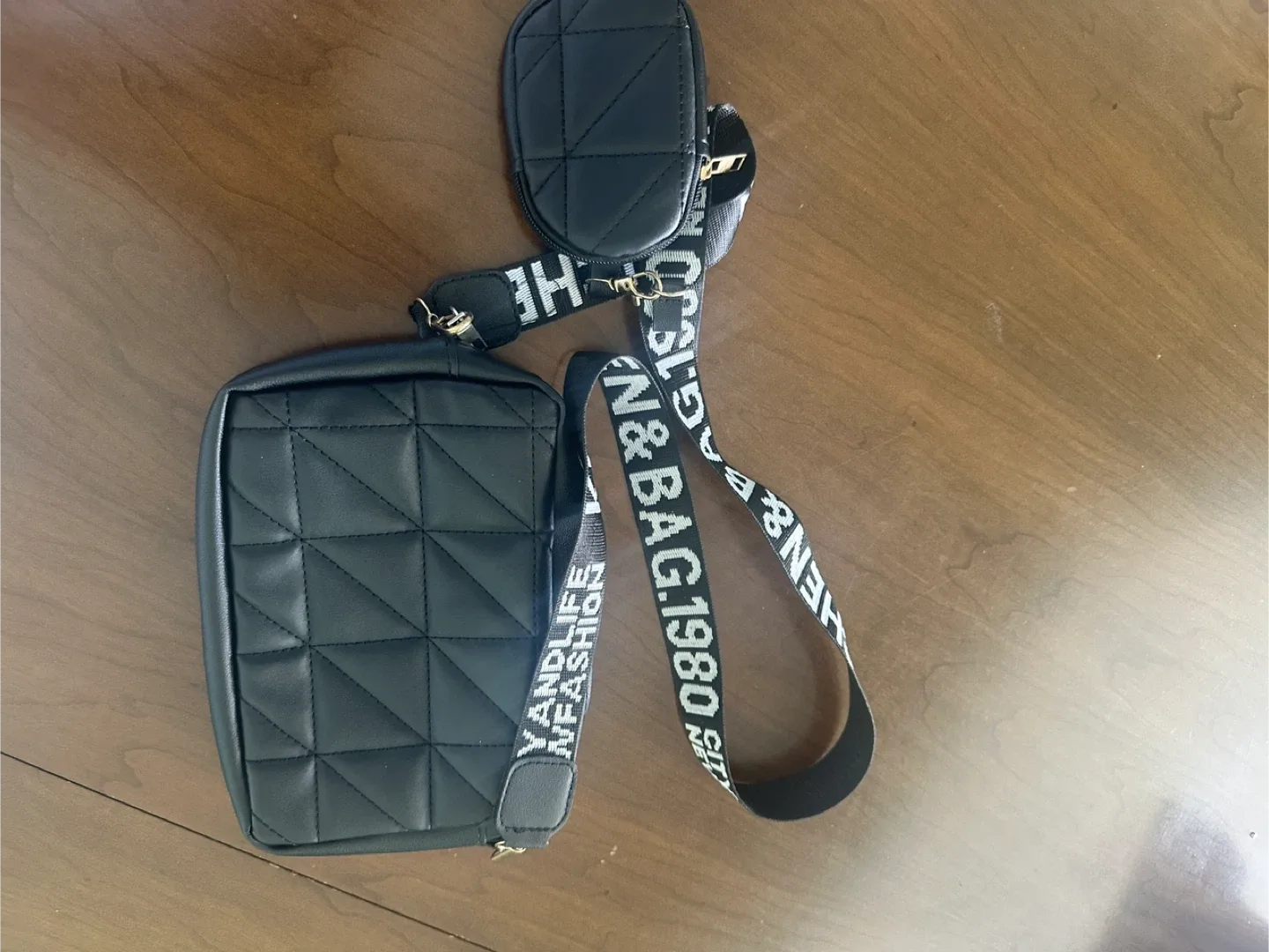 Black Quilted Crossbody Bag with Pouch image indicator(4)