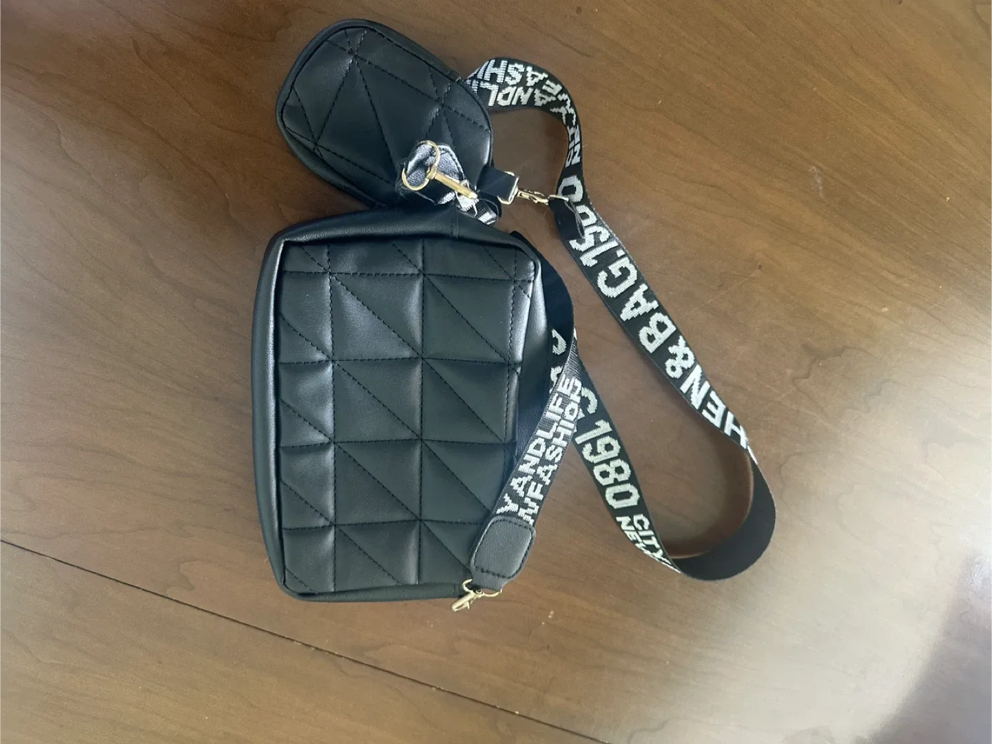 Black Quilted Crossbody Bag with Pouch image indicator(5)