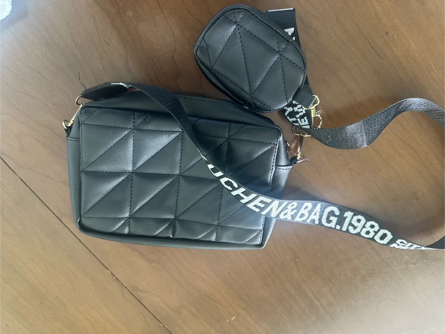 Black Quilted Crossbody Bag with Pouch image indicator(8)