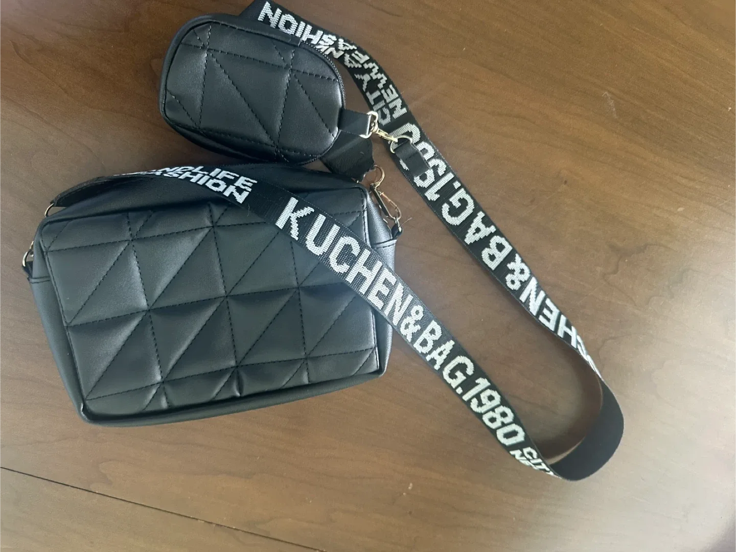 Black Quilted Crossbody Bag with Pouch image indicator(7)