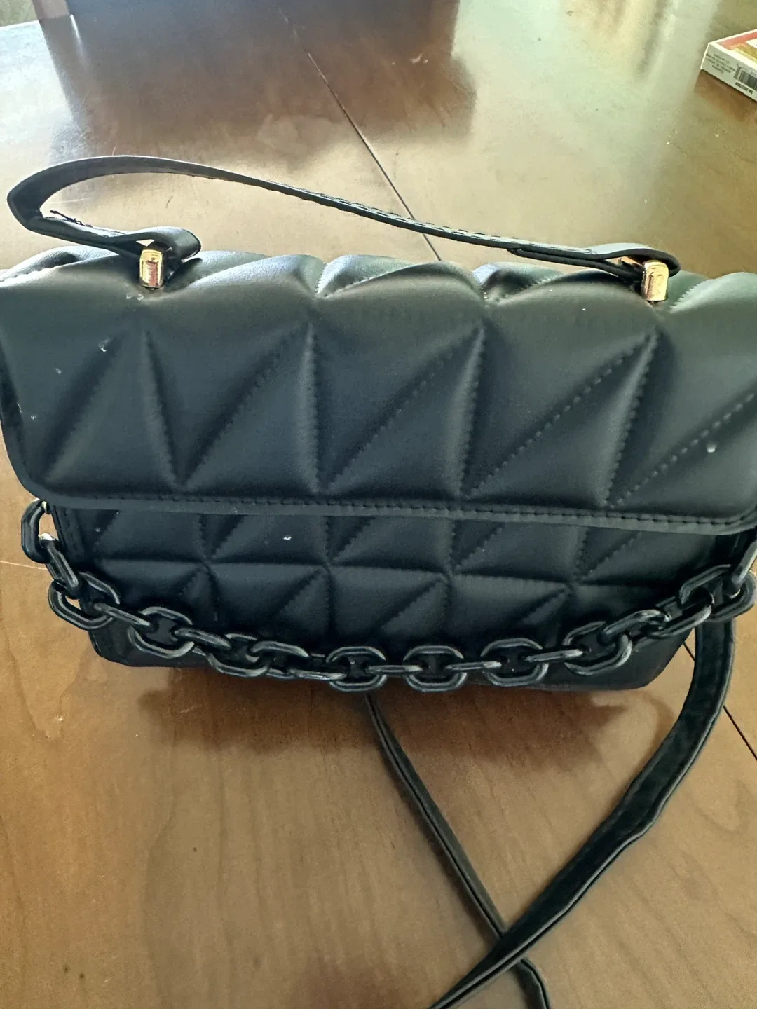 Black Quilted Chain Shoulder Bag image indicator(6)