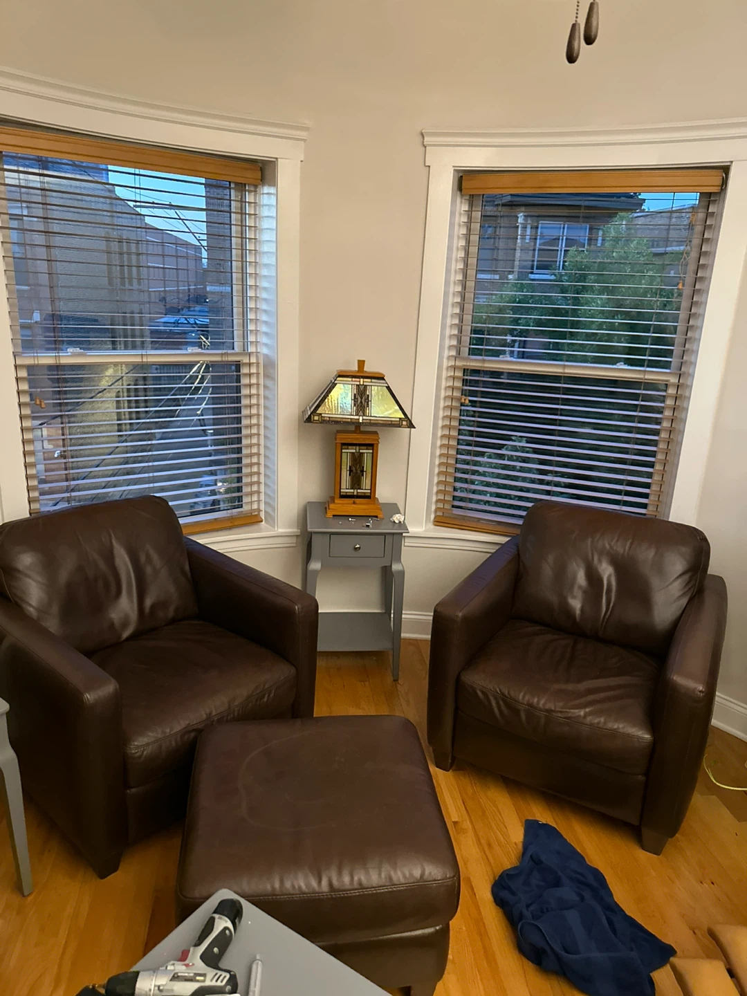 Leather Sofa and Two club chairs with foot rest