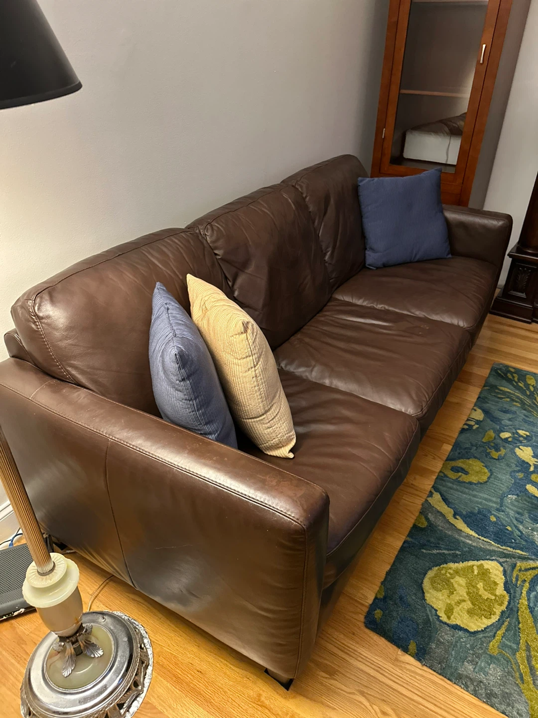 Leather Sofa and Two club chairs with foot rest - photo 2