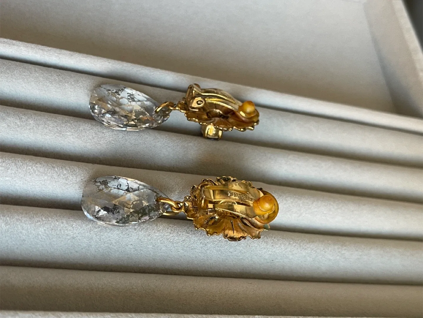 Antique French Flower Drop Earrings - Gold & Crystal image indicator(7)