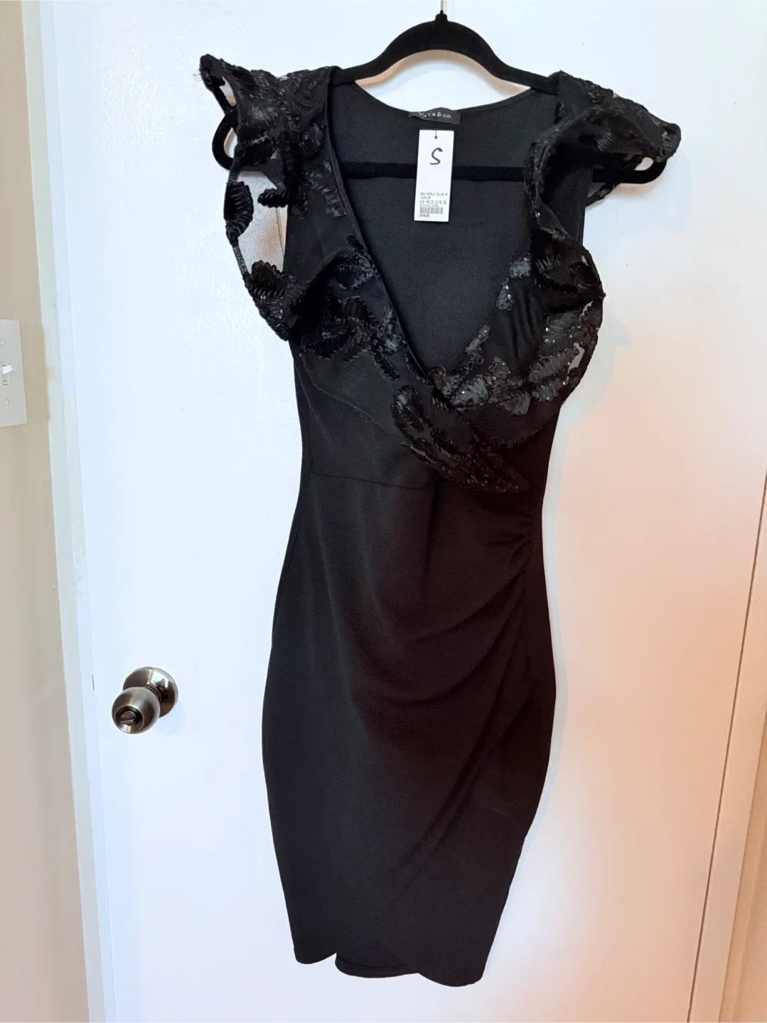 YaYa & co. Black Mesh Ruffle Collar Dress - Size Small