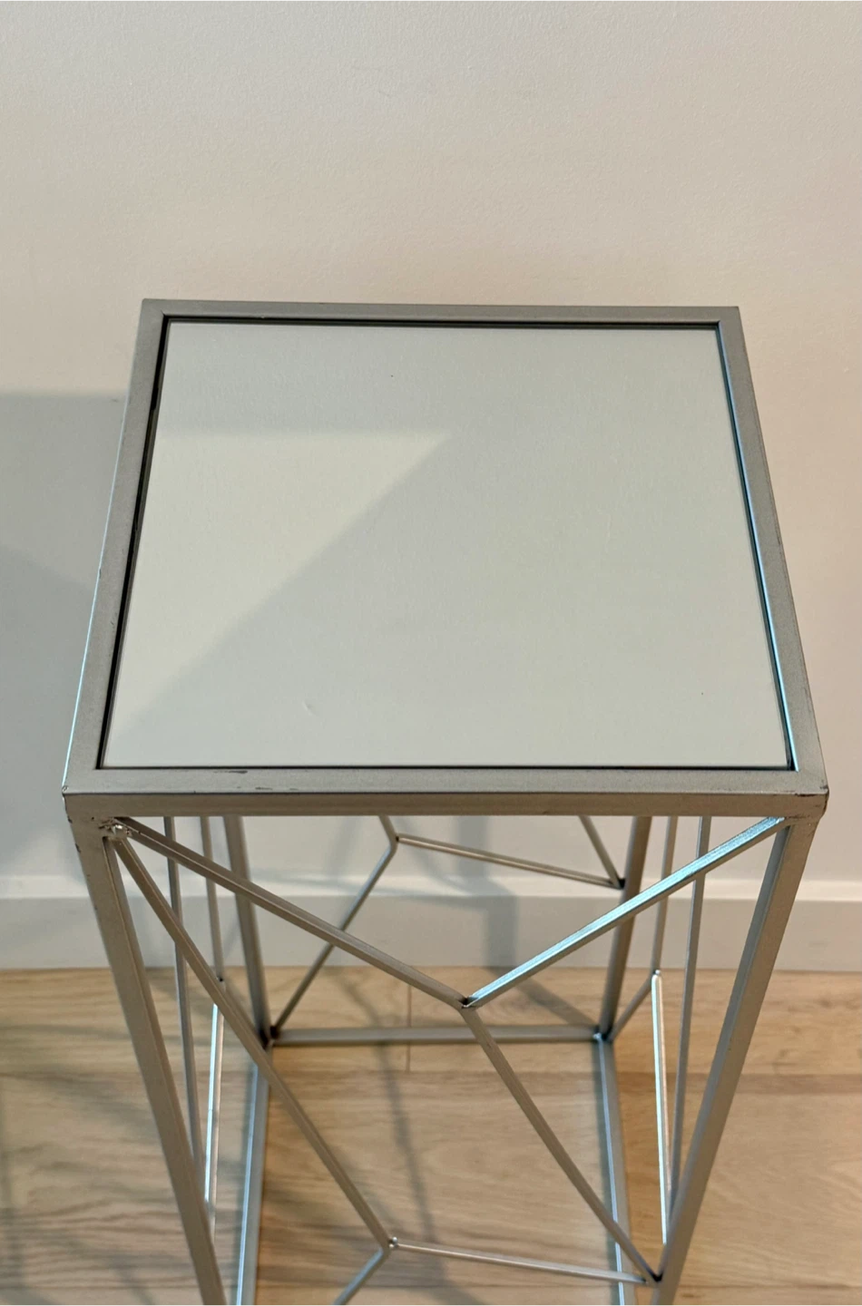 Silver Metal Plant Stand/Accent Table with Mirrored Top