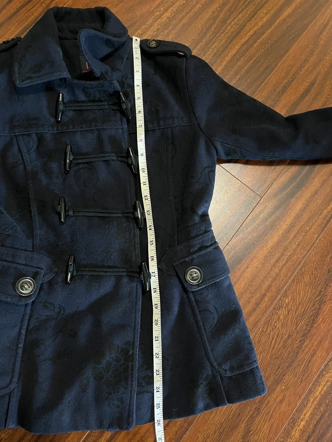 Material Girl junior small / women’s XS navy floral peacoat image indicator(7)