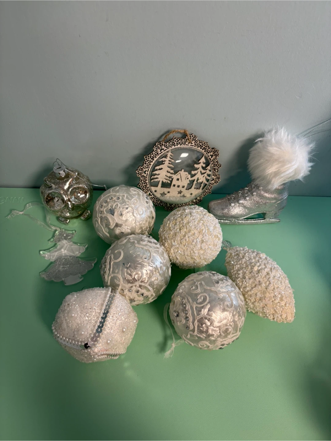 White Assorted Christmas Ornaments lot of 10