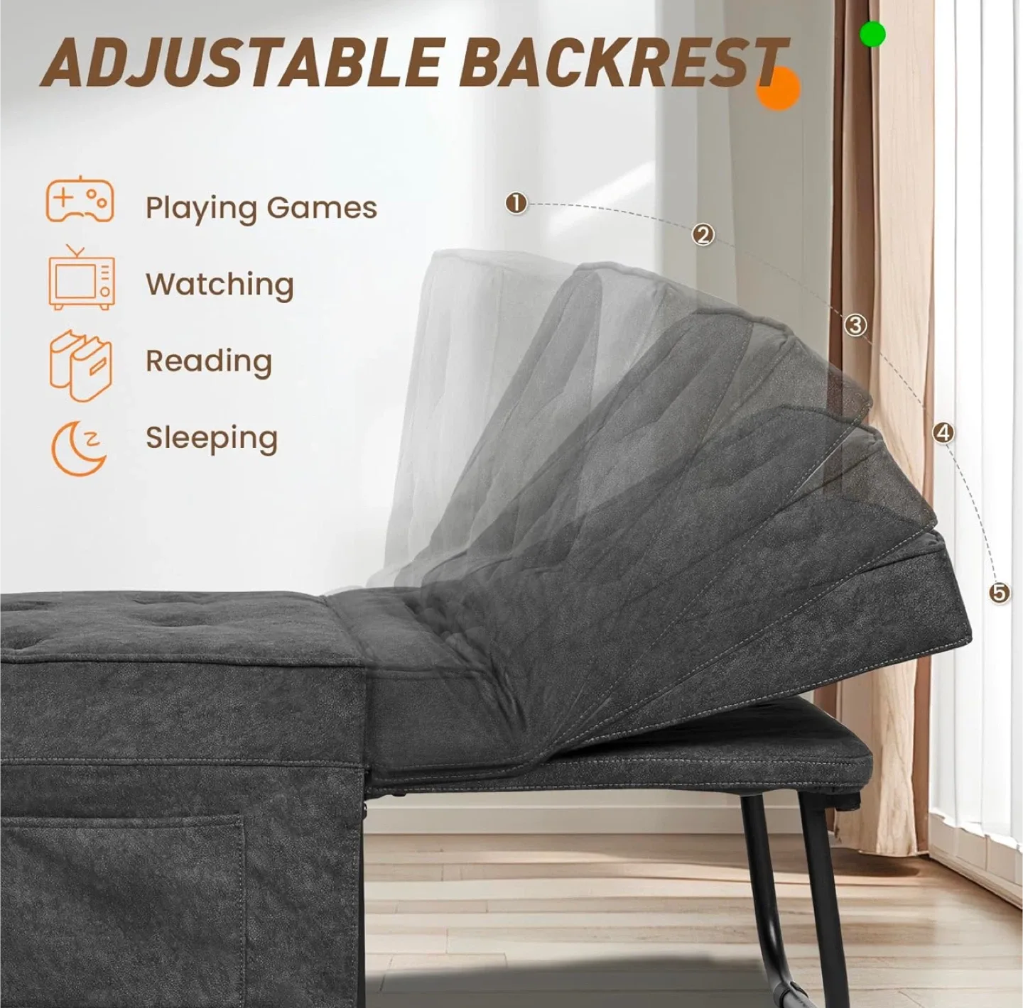 Folding Ottoman Sofa Bed, Convertible Chair 4 in 1 image indicator(3)