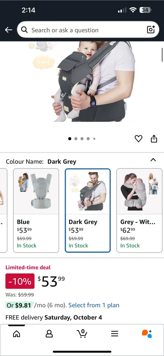 FRUITEAM 6-in-1 Baby Carrier - Dark Grey - New image indicator(2)