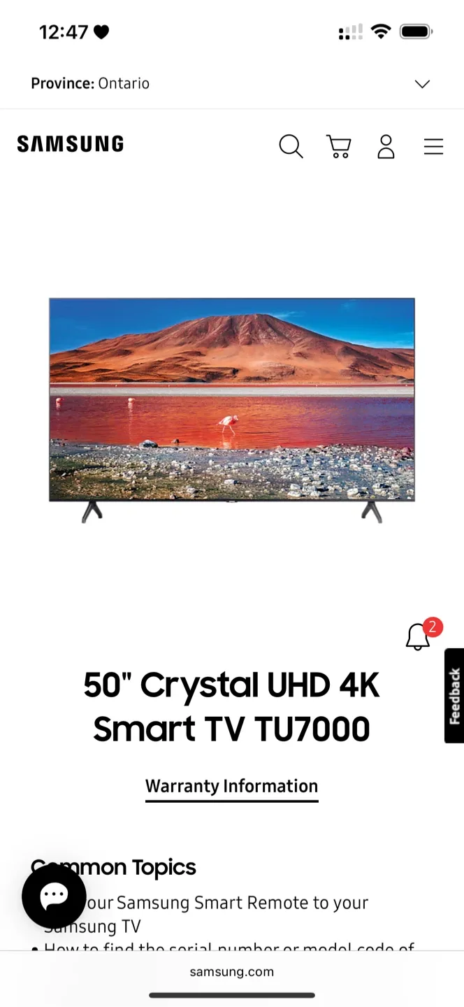 Samsung 50" Crystal UHD 4K Smart TV TU7000 image indicator(2)
