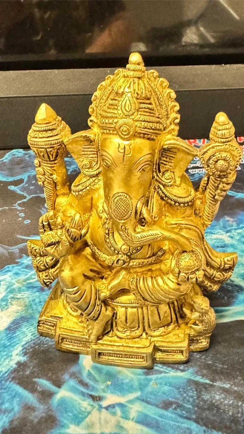 Brass Ganesha Statue (6.5-inch, Golden thumbnail