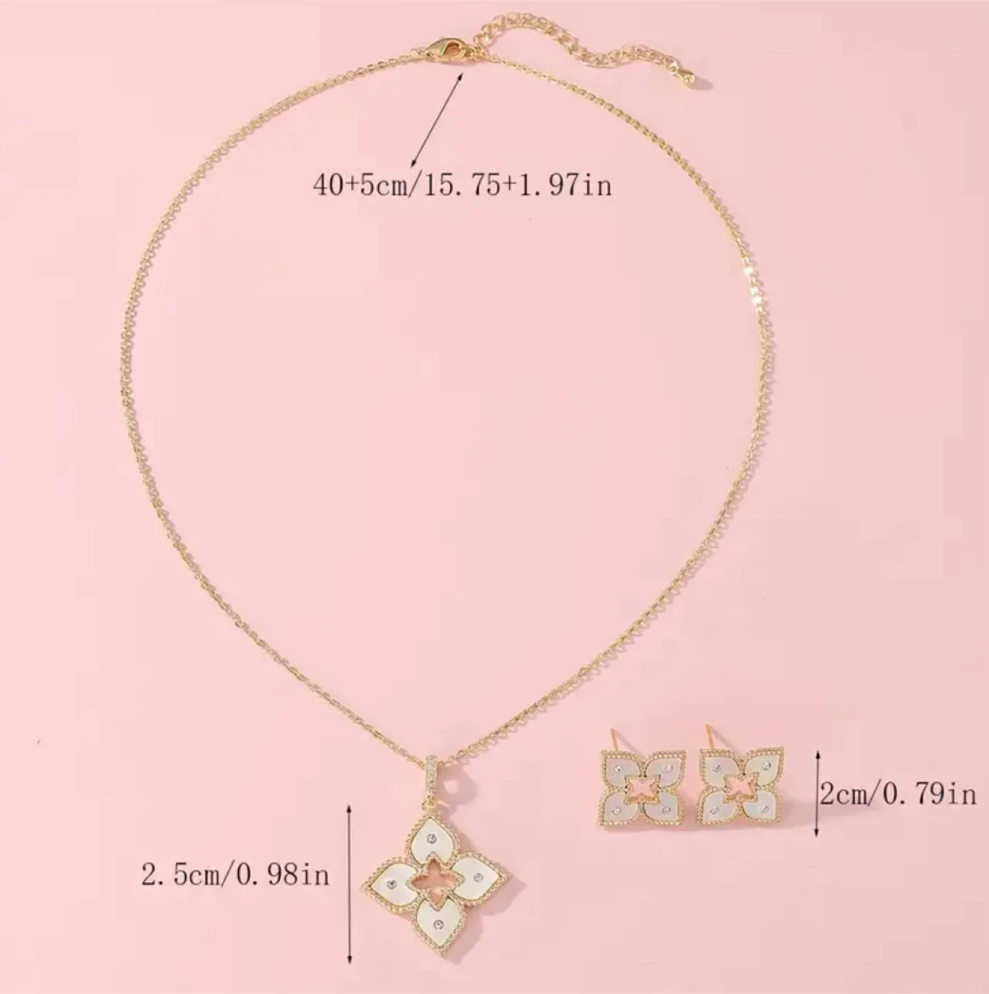 Flower Design Necklace and Earring Set - Golden image indicator(3)