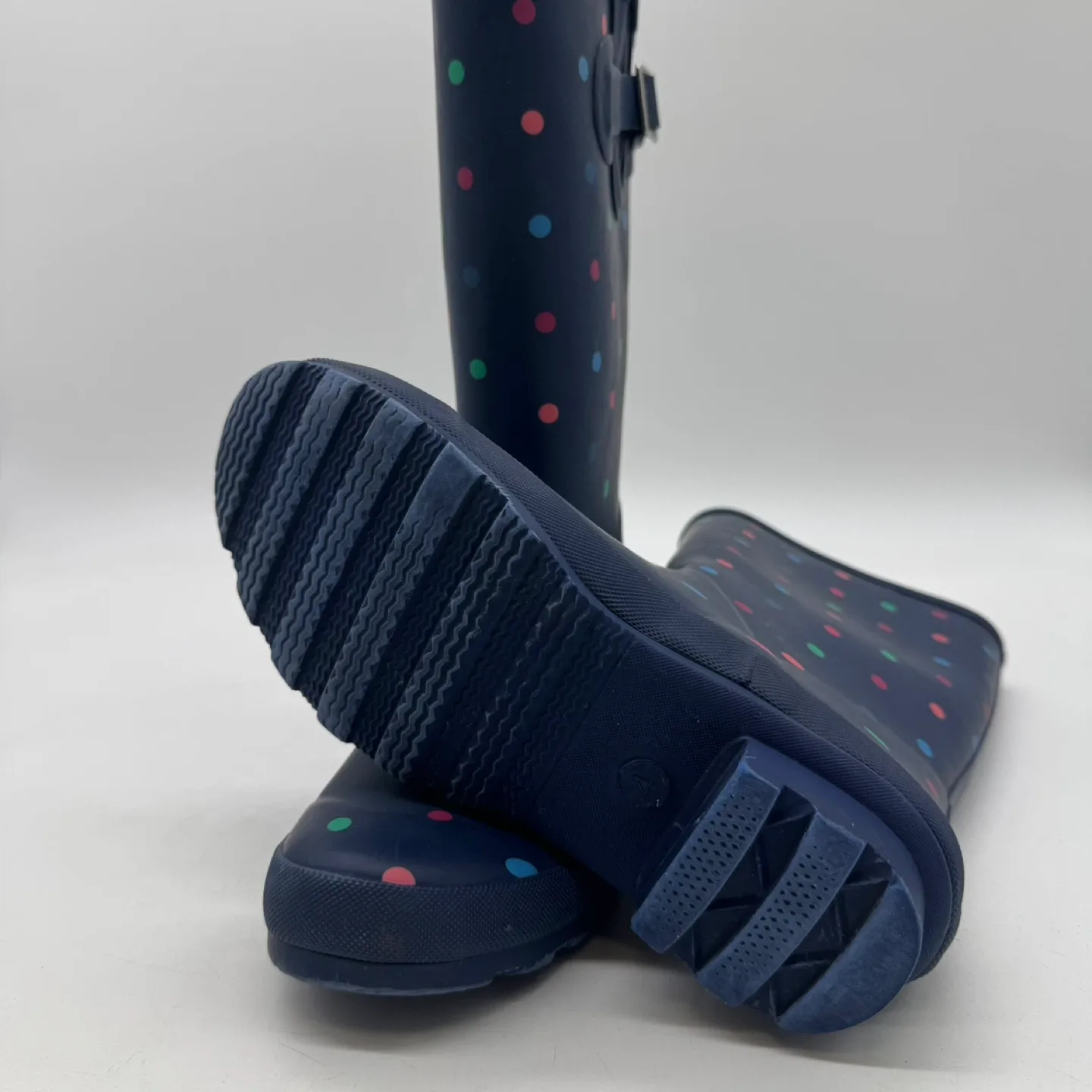 Kids Navy Polka Dot Rain Boots Size 4 EU 36 Waterproof Rubber image indicator(7)