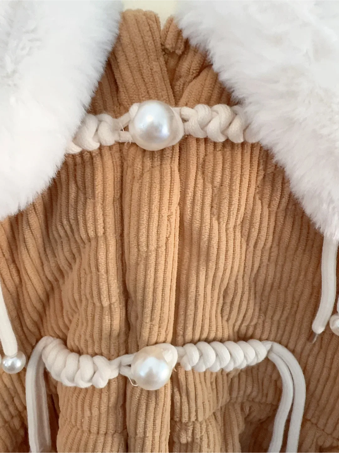 Tan Corduroy Baby Jacket with Faux Fur Collar image indicator(3)