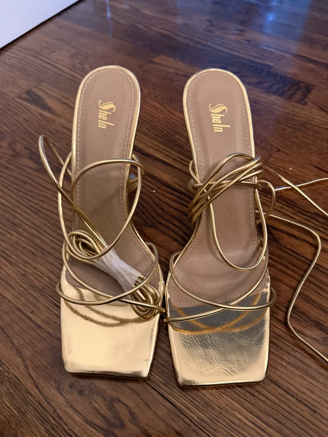Shein Gold Strappy Heels -size 9. thumbnail