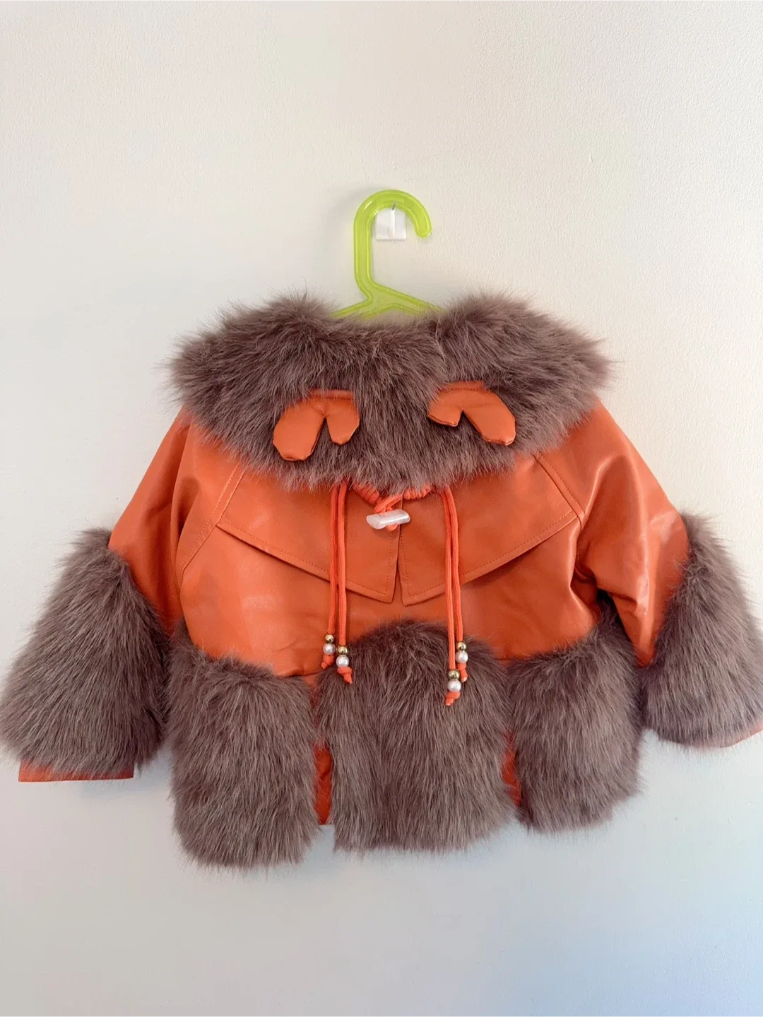 Orange Faux Leather & Fur Baby Jacket size 4-6T image indicator(5)